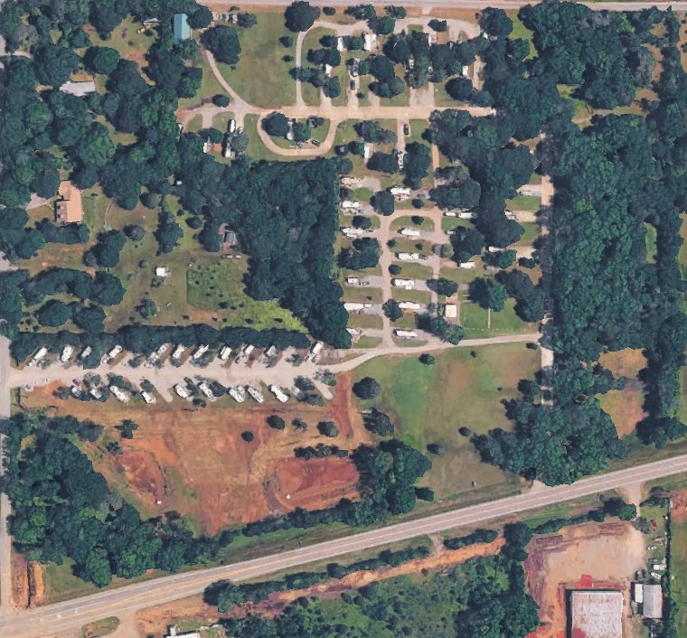 Aerial Google Earth view of Gibson RV Park Wagoner Oklahoma showing all 67 RV lots near Fort Gibson Lake